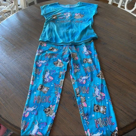Justice size 10 unicorn pug three piece pajama set - Picture 11 of 12